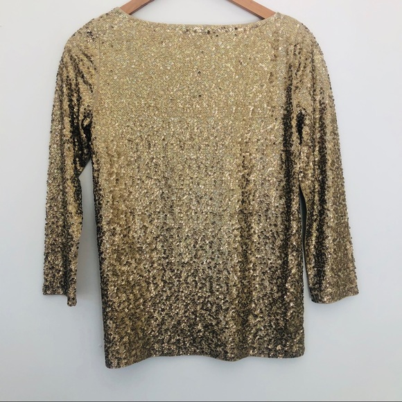 J. Crew Gold Sequined 3/4 Sleeve Shimmer Party Top - Picture 7 of 8